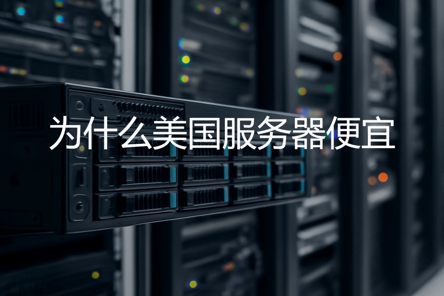 数据中心中一台抽出的1U服务器，背景是发光的机架设备
