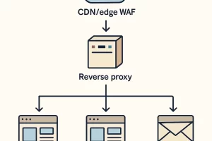 用户访问通过CDN和反向代理分流到多个独立IP的香港服务器与邮件服务的网络拓扑图
