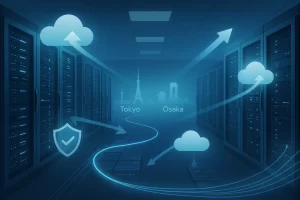 现代日本云数据中心内部，展示东京与大阪区域的服务器架构与高可用部署特性