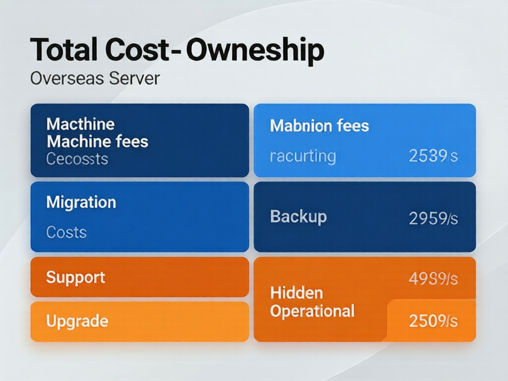 海外服务器总拥有成本 (TCO) 构成比例与隐形运营支出分析图
