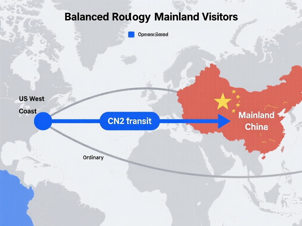 美国 CN2 线路与中国大陆路由平衡示意图