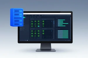 Hostease 控制面板界面概念图，展示服务器管理仪表盘