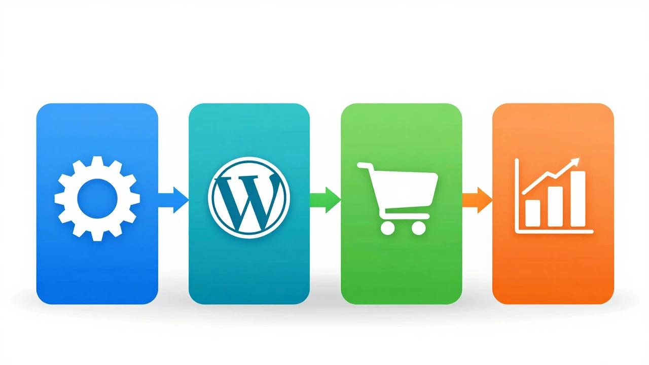 WooCommerce 四步部署流程示意图