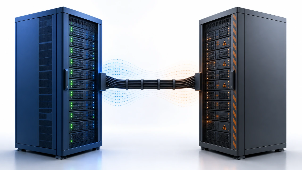 免备案 VPS 迁移前检查的封面图，展示新旧服务器迁移关系。