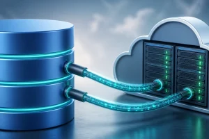 MySQL 云数据库迁移演练封面图，表现数据库从自建环境迁移到云端集群