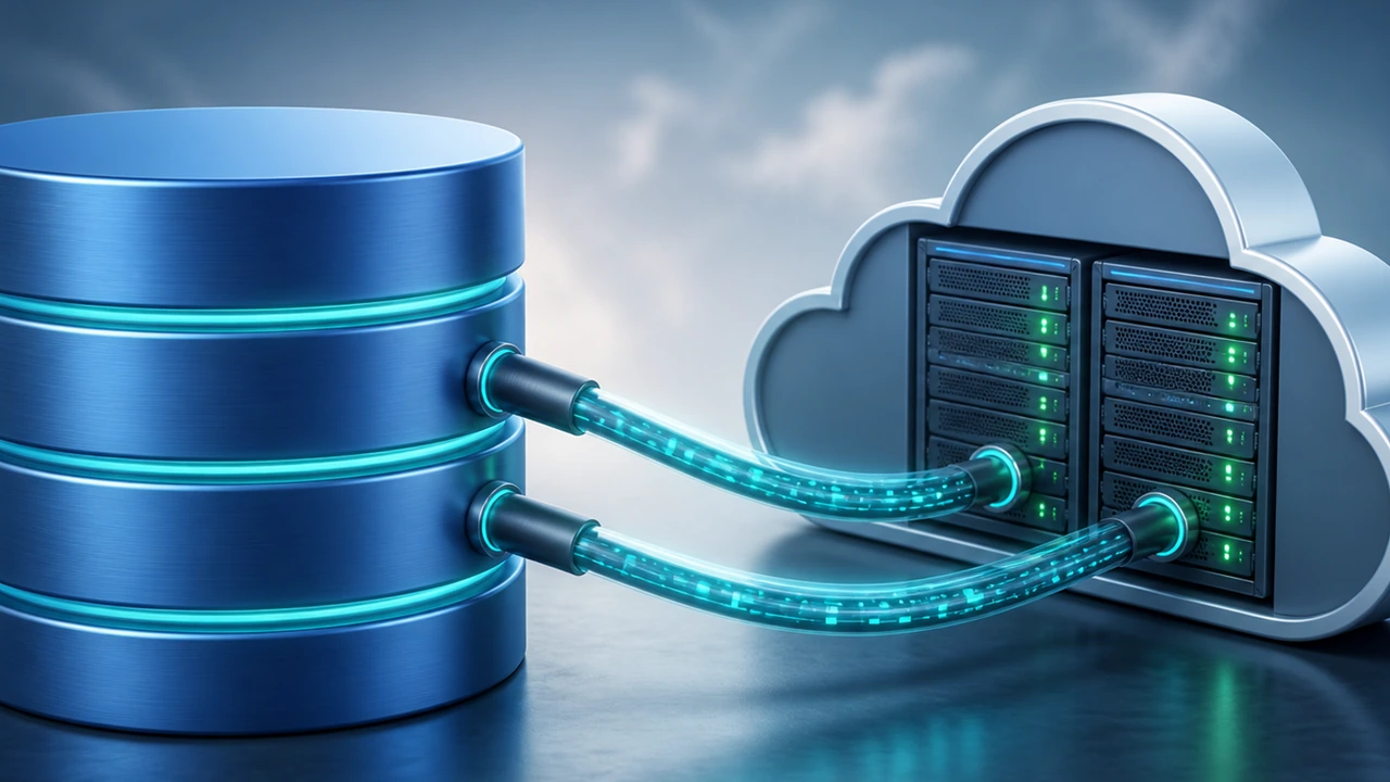MySQL 云数据库迁移演练封面图，表现数据库从自建环境迁移到云端集群