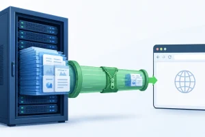 Nginx gzip 与 Brotli 压缩配置封面图：服务器压缩数据流向浏览器