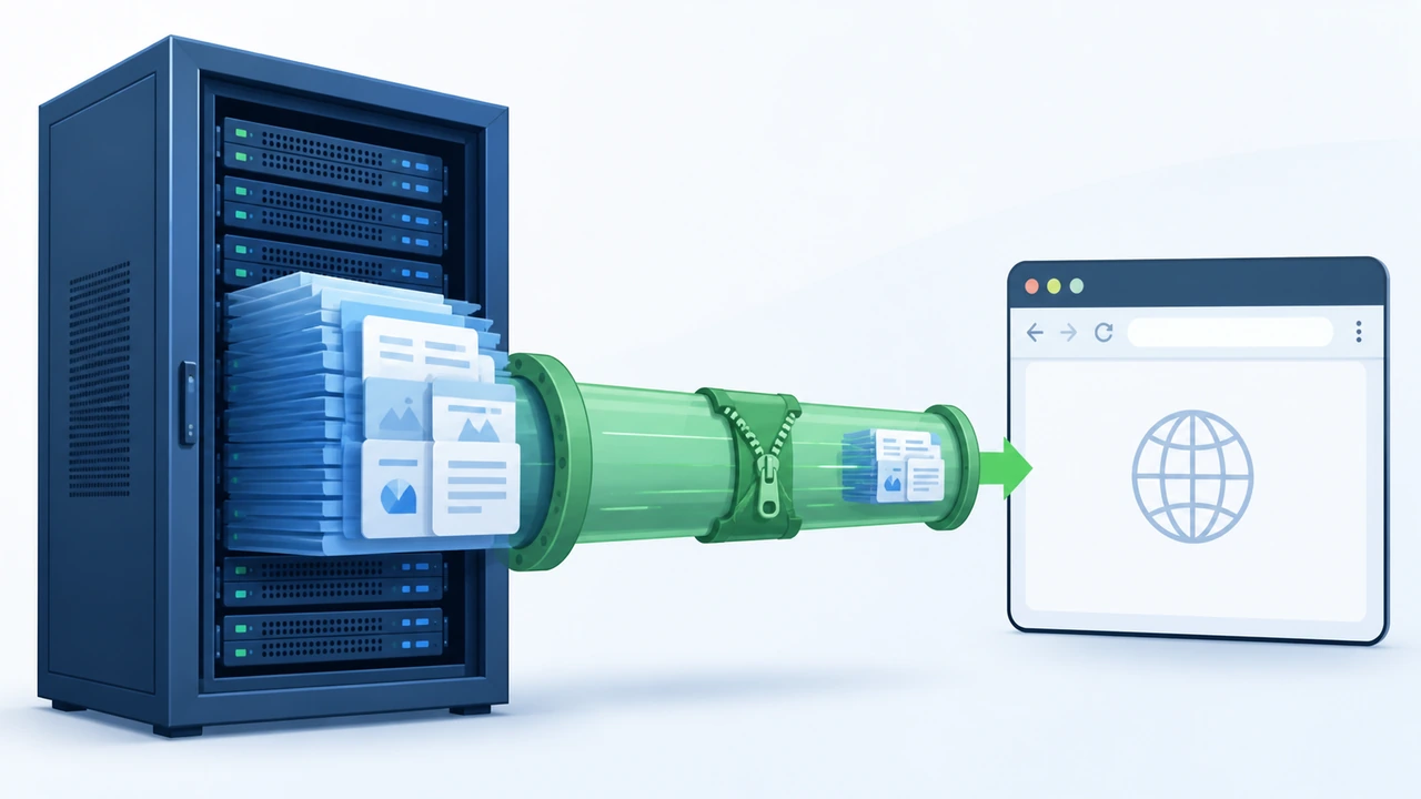 Nginx gzip 与 Brotli 压缩配置封面图：服务器压缩数据流向浏览器