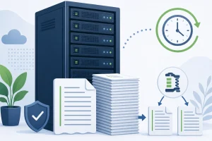 nginx 日志轮转与切割实战封面图，展示服务器日志被切割归档并压缩