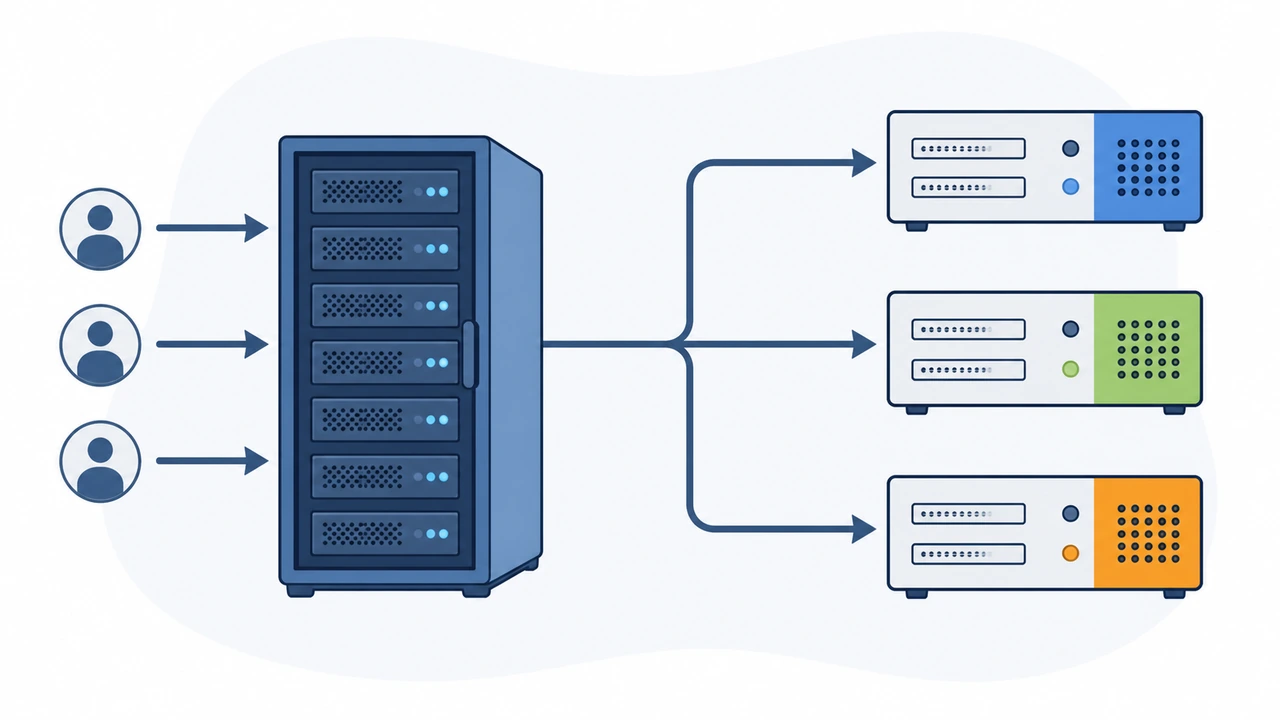 Traefik 按域名把流量路由到多个后端服务的示意图