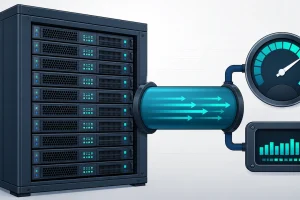 VPS 带宽速率与流量包验证：服务器连接网络测速计与流量计数器的封面配图
