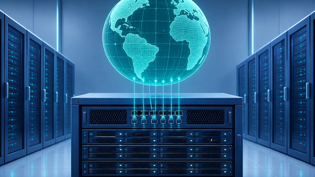 云服务器 IPv6 双栈接入验证封面：服务器机架与全球网络连接示意