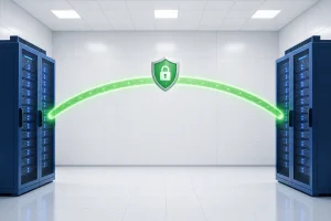 两台云服务器通过绿色加密链路连接的封面示意图