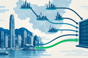 香港服务器部署业务选型示意图：大陆访客与香港机房之间的延迟链路
